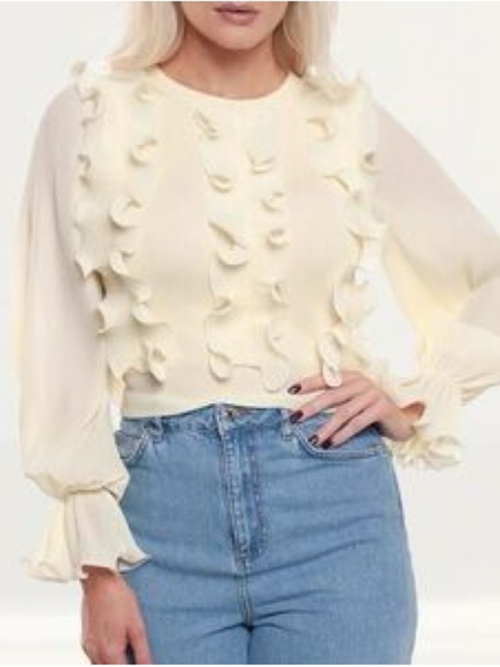 ZARA Pale Yellow Ruffle-Front Knit Top - Picture 5 of 7